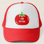 Custom red tomato trucker hat | Funny caps<br><div class="desc">Custom red tomato trucker hat. Funny caps with personalizable quote or saying. No matter if it's called a fruit or vegetable,  it's healthy food. Cute salad icon for vegan,  vegetarians,  politics,  party and other. Fun design for chef cook in the kitchen or restaurant. Trendy headwear and costume accessories.</div>
