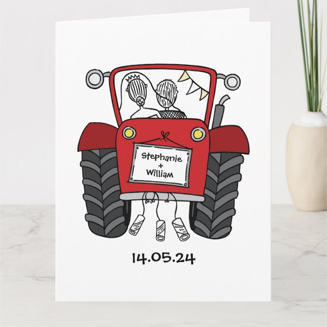 Custom Red Tractor Country Barn Rustic Wedding Card (Front)