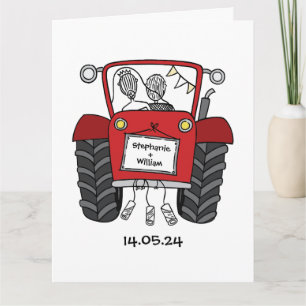 Custom Red Tractor Country Barn Rustic Wedding Card