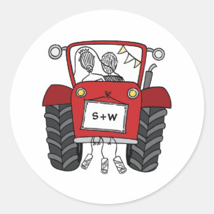 Custom Red Tractor Country Barn Rustic Wedding Classic Round Sticker