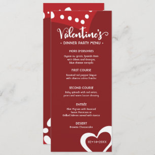 Custom Red Valentine's dinner party menu Invitation