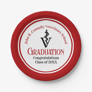 Custom Red Veterinary School Graduation Party Paper Plate