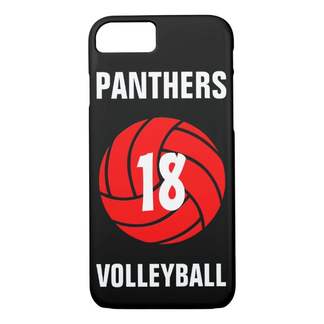 Custom Red Volleyball Number & Team Phone Case (Back)
