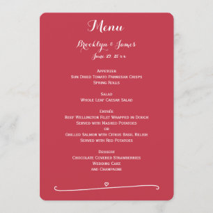 Custom Red Wedding Menu With Heart