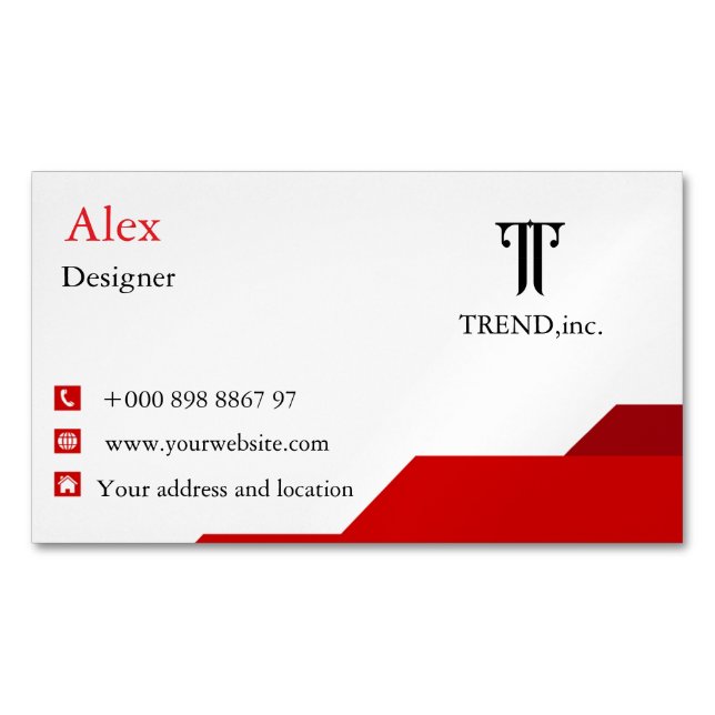 Custom Red & White Business Card Magnet  (Front)