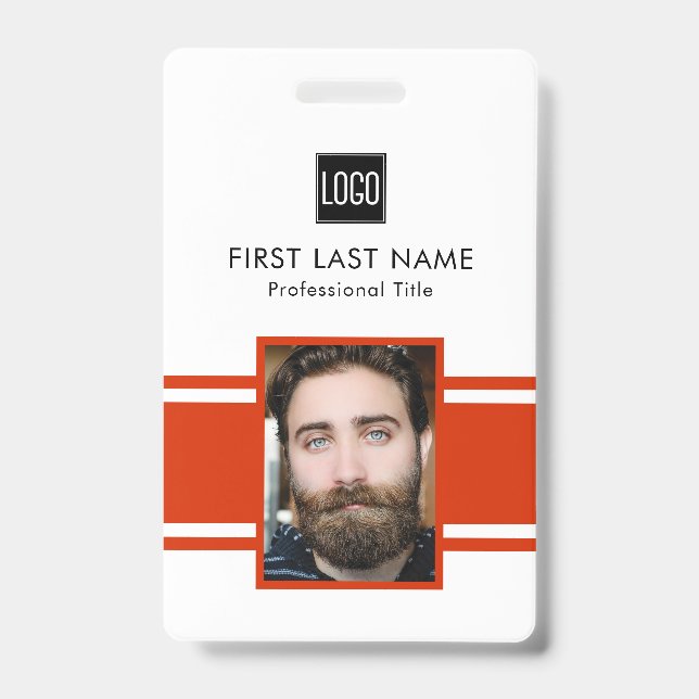 Custom Red & White Business ID Badge (Front)