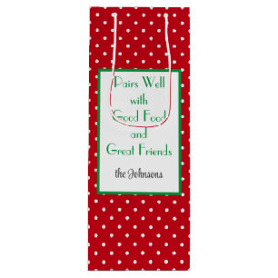 Custom Red & White Dotted Swiss Pattern Wine Gift Bag