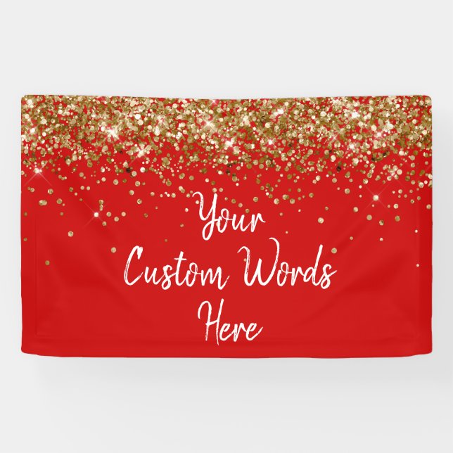 Custom Red White & Gold Birthday Party Photo Booth Banner (Horizontal)