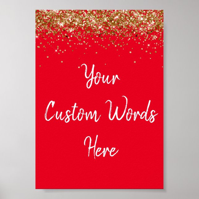Custom Red White & Gold Birthday Party Photo Prop Poster (Front)