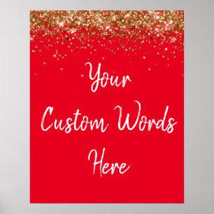 Custom Red White & Gold Birthday Party Photo Prop Poster