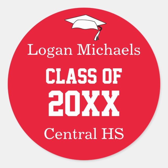 Custom Red White Graduation Sticker Template (Front)