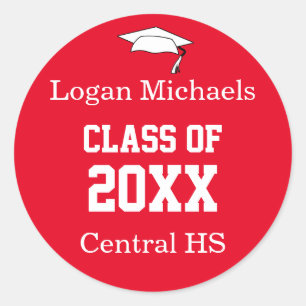 Custom Red White Graduation Sticker Template
