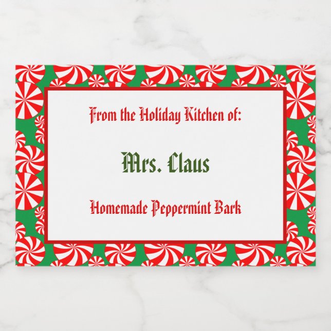 Custom Red White Holiday Peppermint on Green Food Label (Single Label)
