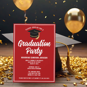 Custom Red White Modern 2025 Graduation Party Invitation