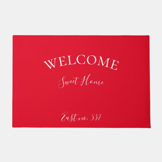 Custom Red White Modern Welcome Doormat (Front)
