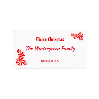 Custom Red White Peppermint Pattern 2.375" x 1.25" Label
