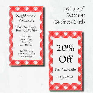 Custom Red White Plaid Checked Discount Coupon Business Card