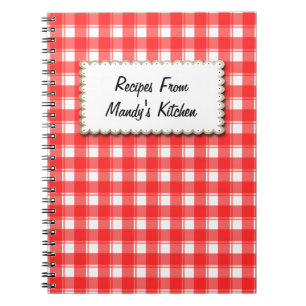 Custom Red White Plaid Stripes Recipe Notebook
