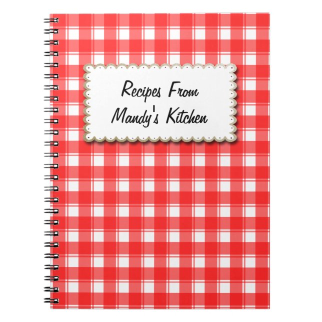 Custom Red White Plaid Stripes Recipe Notebook (Front)