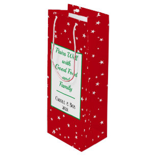 Custom Red & White Stars Pattern Wine Gift Bag