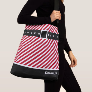 Custom Red White Stripes Candy Cane, Black & Belt Crossbody Bag