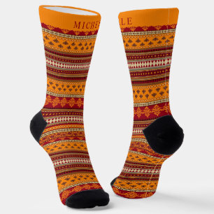 Custom Red Yellow Orange Aztec Pattern Socks
