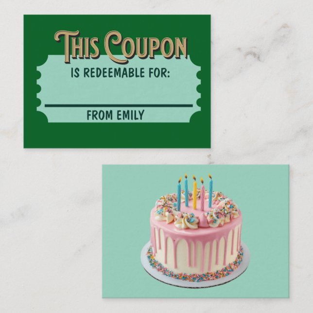 Custom Redeemable Ticket Gift Celebration Coupon Card (Front/Back)