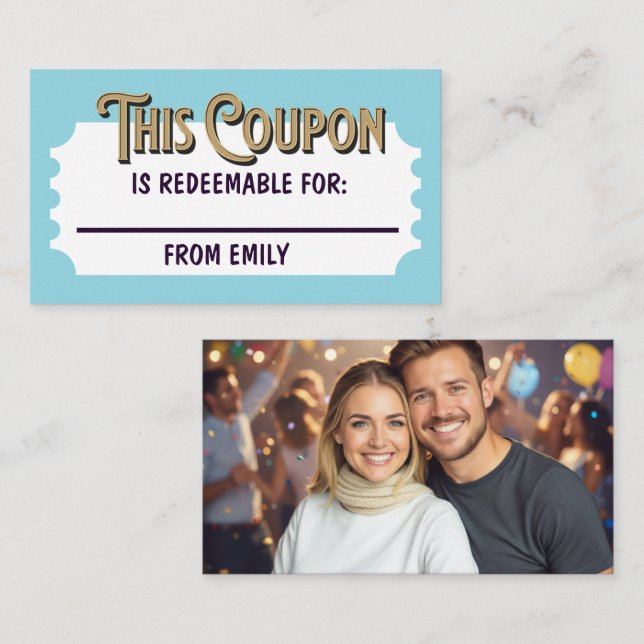 Custom Redeemable Ticket Gift Coupon Photo Card  (Front/Back)