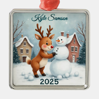 Custom Reindeer And Snowman  Metal Tree Decoration