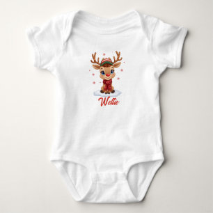 Custom Reindeer Christmas Baby Bodysuit Name