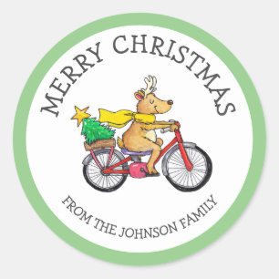 Custom Reindeer Christmas Classic Round Sticker