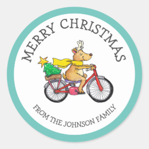 Custom Reindeer Christmas Classic Round Sticker