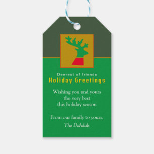 Custom Reindeer Forest Green Holiday Greetings Gift Tags