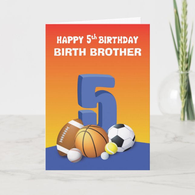 Custom Relation Birth Brother Boy 5th Birthday Spo Card (Front)