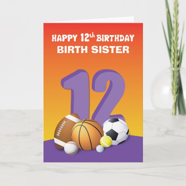 Custom Relation Birth Sister Girl 12th Birthday Card (Front)