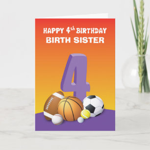 Custom Relation Birth Sister Girl 4th Birthday Card