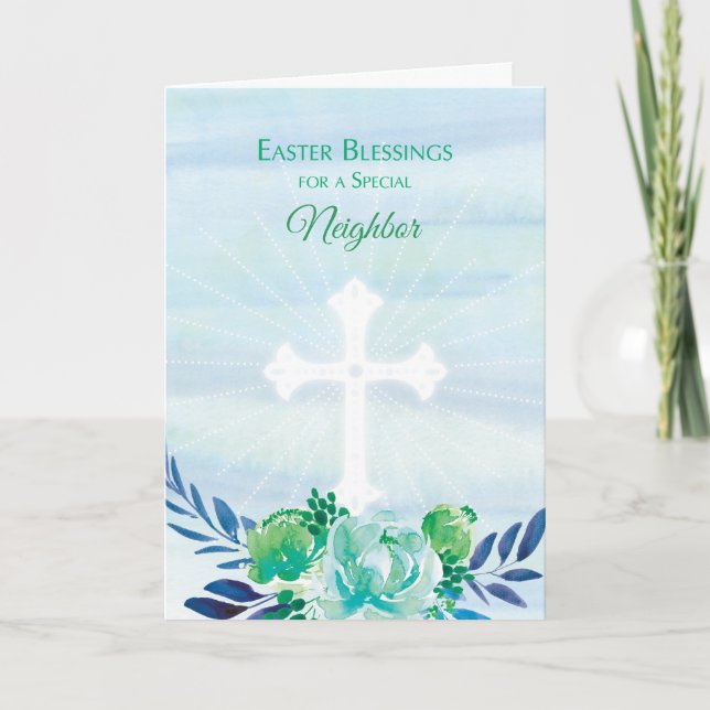 Custom Relationship Teal Blue Flowers Easter Holiday Card (Front)