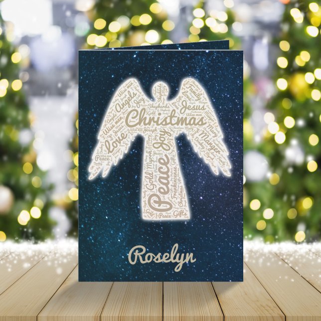 Custom religious holiday gold angel Christmas card (Creator Uploaded)