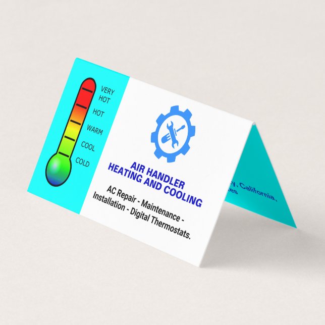 Custom Repair Services, Heating and Cooling HVAC  Business Card (Front)