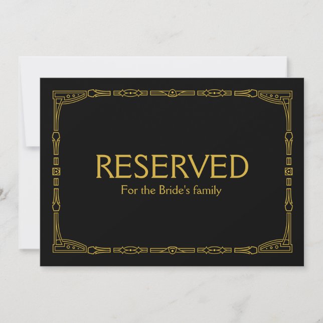 Custom "Reserved" Gold Art Deco Style Wedding Sign (Front)