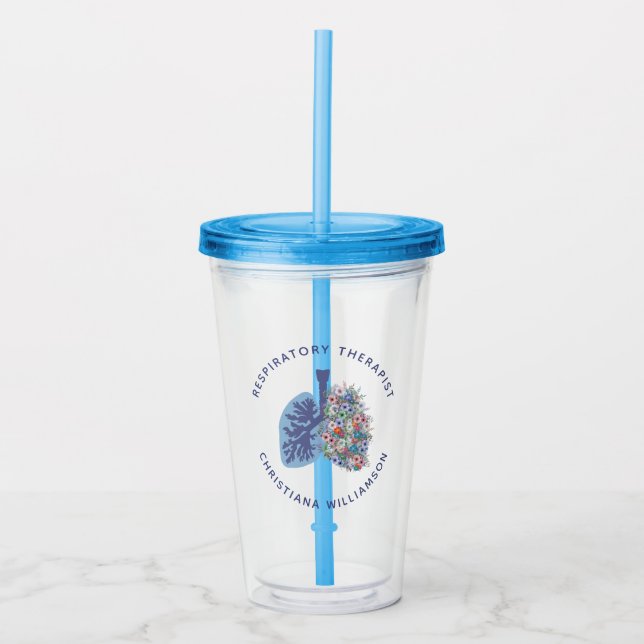 Custom Respiratory Therapist Floral Lungs Gift Acrylic Tumbler (Front)