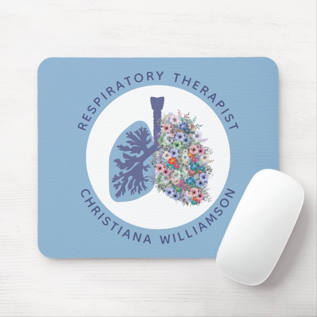 Custom Respiratory Therapist Floral Lungs Gift Mouse Mat (With Mouse)