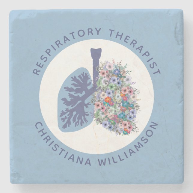 Custom Respiratory Therapist Floral Lungs Gift Stone Coaster (Front)