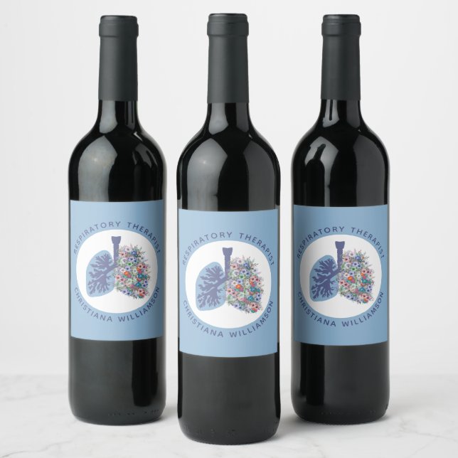Custom Respiratory Therapist Floral Lungs Gift  Wine Label (Bottles)