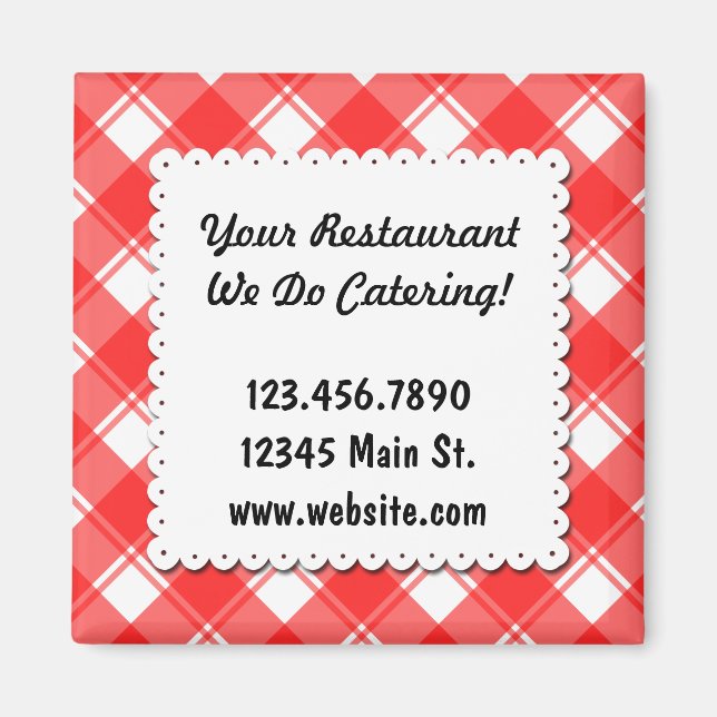 Custom Restaurant Business Red Plaid Magnet (Front)