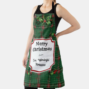 Custom Restaurant Christmas Green Plaid Apron