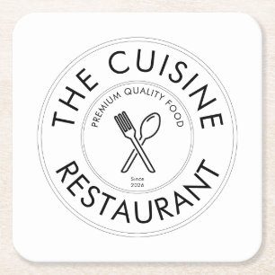 Custom Restaurant Logo Modern Square Paper Coaster