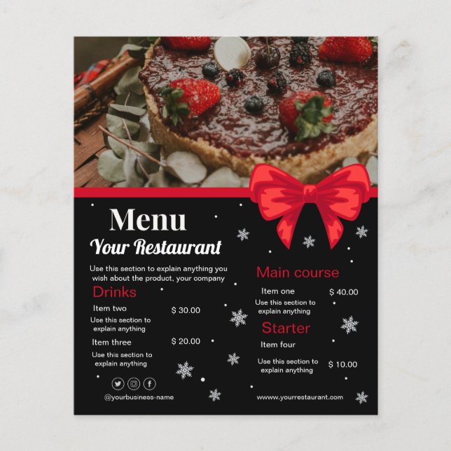 Custom restaurant menu | Black modern photo menu   (Front)
