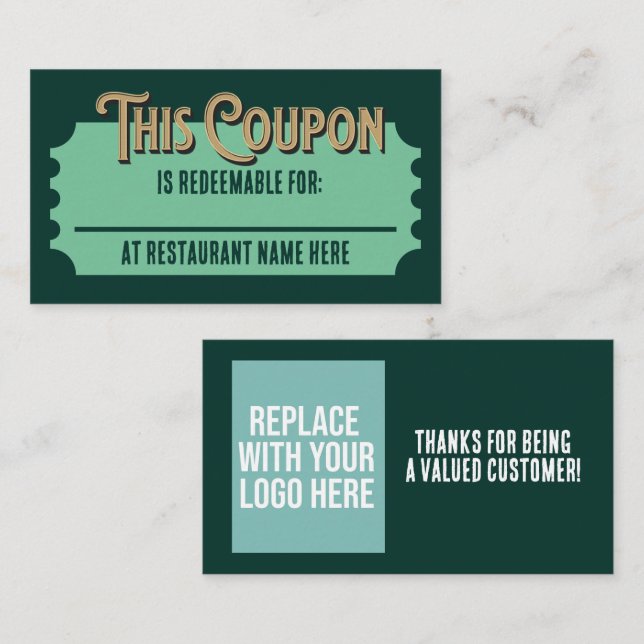 Custom Restaurant Redeemable Ticket Gift Coupon Enclosure Card (Front/Back)