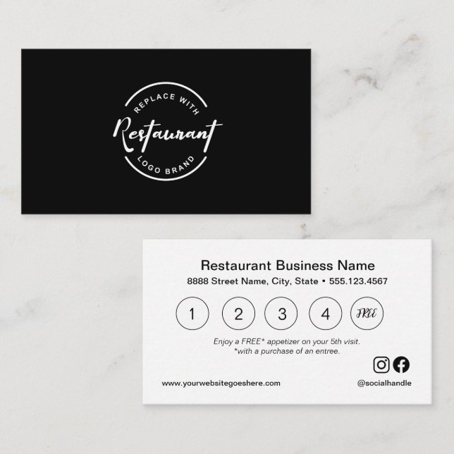 Custom Restaurant Reward Free Appetizer offer Loyalty Card (Front/Back)